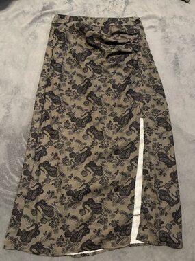 Paisley Print Slip Skirt in Taupe and Black